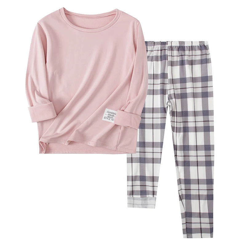 14+ Тийнейджърска тениска с едноцветен цвят, карирани панталони, домашни услуги, пижама за момичета с кръгло деколте, екип за свободното време за момчета от гимназията, пролетен и...
