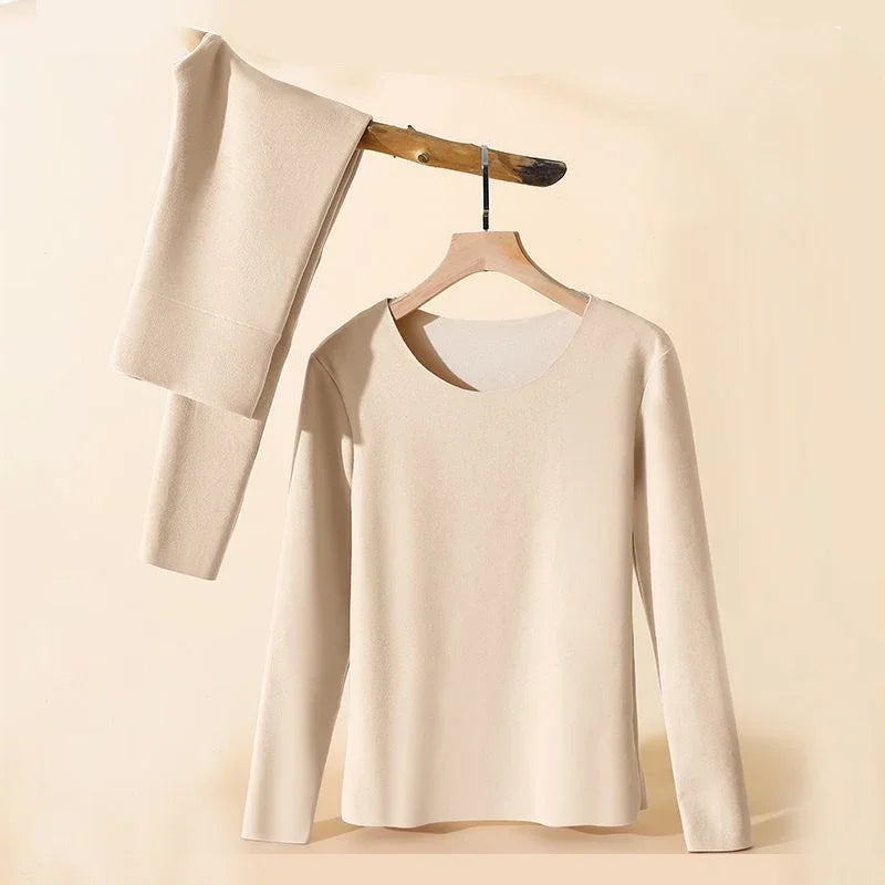 Дамско термо бельо, зимен комплект с дълъг ръкав, безшевен, дебел, двуслоен, топло бельо, дамски комплект от 2 части, пижами/602