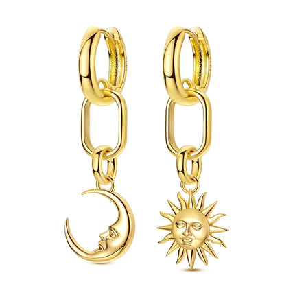 Сребърни обеци 925 с кристали, перлени обеци, слънце и луна с цирконий, модни бижута за жени и момиче