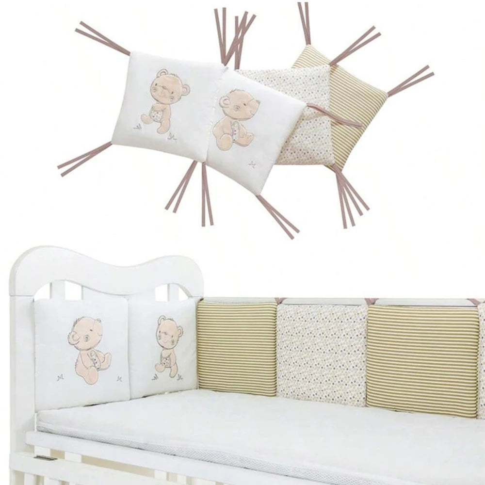 Протектор за бебешко легло, подложки за предпазител за креватче, 6 броя/комплект, предпазител за бебешко легло, детско безопасно легло около креватче от памучна смес, против сблъсък, против падане