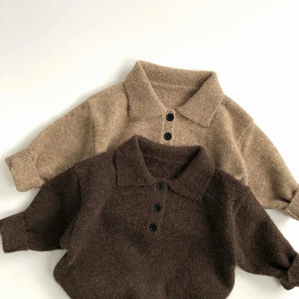 MILANCEL 1-6Y Есенни нови момчешки дрехи Детски плетен пуловер с яка надолу Детски модерен едноцветен пуловер за момичета