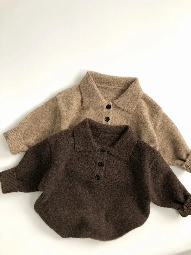 MILANCEL 1-6Y Есенни нови момчешки дрехи Детски плетен пуловер с яка надолу Детски модерен едноцветен пуловер за момичета