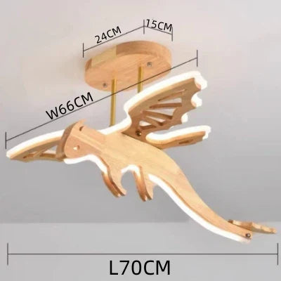 LED таванна лампа с динозавър от масивно дърво, детска стая, спалня за момче, креативна модерна анимационна декоративна лампа, летящ дракон