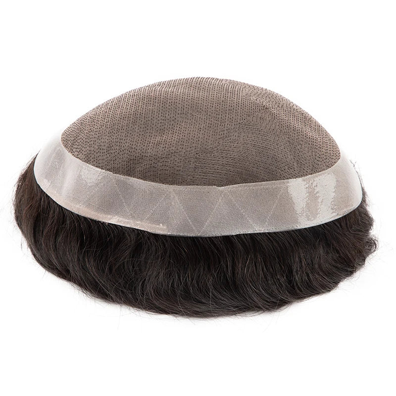 Тупи за мъже Моно PU мъжки перуки 6 инча естествена човешка коса протеза права вълна мъжка коса протеза издръжлива система за коса
