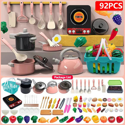 Комплект детски кухненски играчки 92/69/59 бр. Комплект кухненски аксесоари с тенджери за игра, играчка за готвене на храна, подарък за малко момиченце и момче