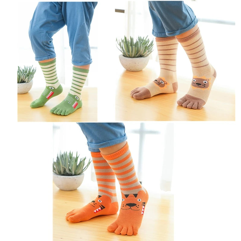 3 чифта детски чорапи с пръсти, 3-12 г., момичета и момчета, чорапи с пет пръста, есенно-зимни, високи памучни чорапи с кръгли пръсти, сладки, с анимационен герой, каваи