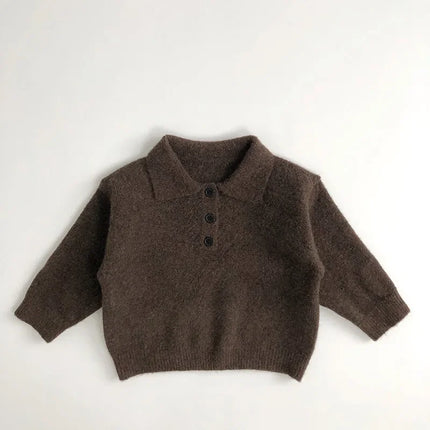 MILANCEL 1-6Y Есенни нови момчешки дрехи Детски плетен пуловер с яка надолу Детски модерен едноцветен пуловер за момичета