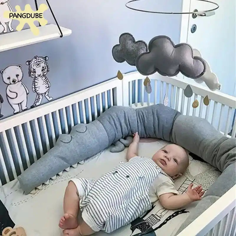 200 см крокодилски предпазител за бебешко креватче, предпазители за детско легло, сива крокодилска възглавница за бебешка стая, декорация за бебешко легло