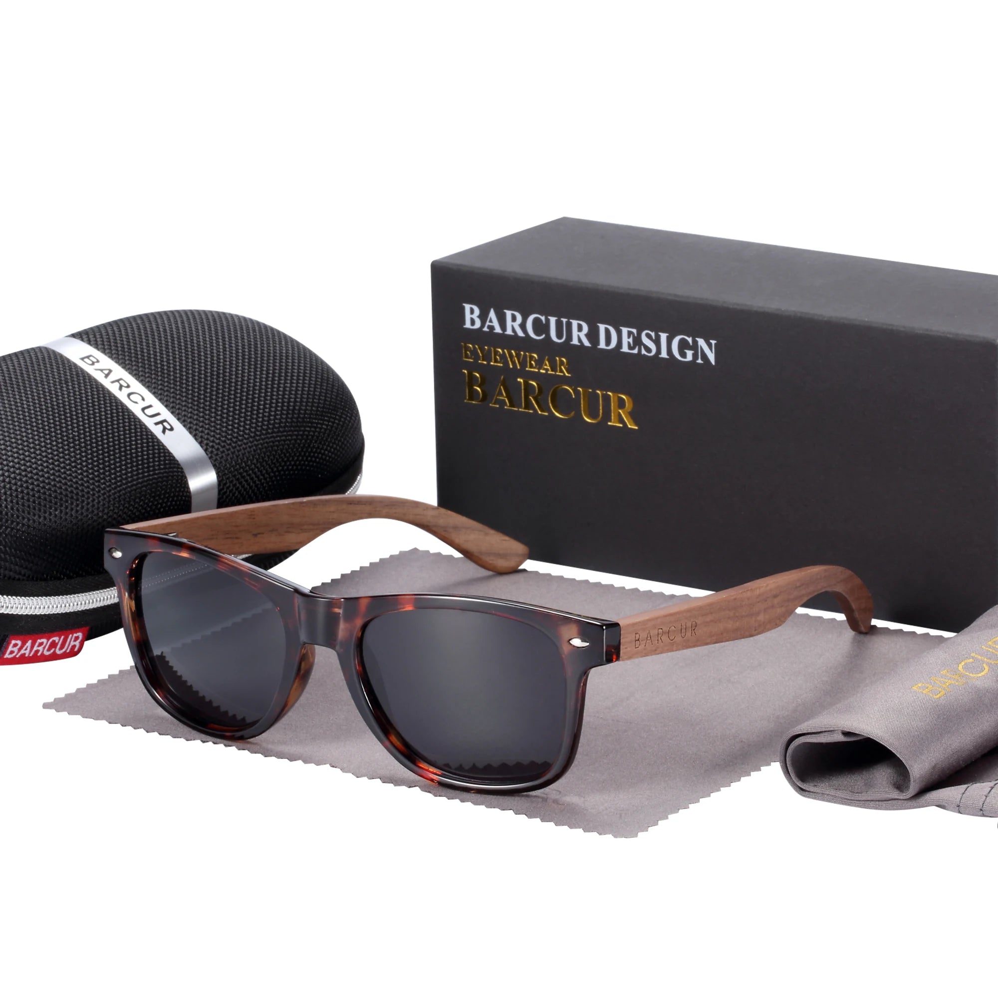Слънчеви очила BARCUR с черен орех, дървени поляризирани слънчеви очила за мъже, мъжки очила с UV400 защита, дървени, оригинална кутия