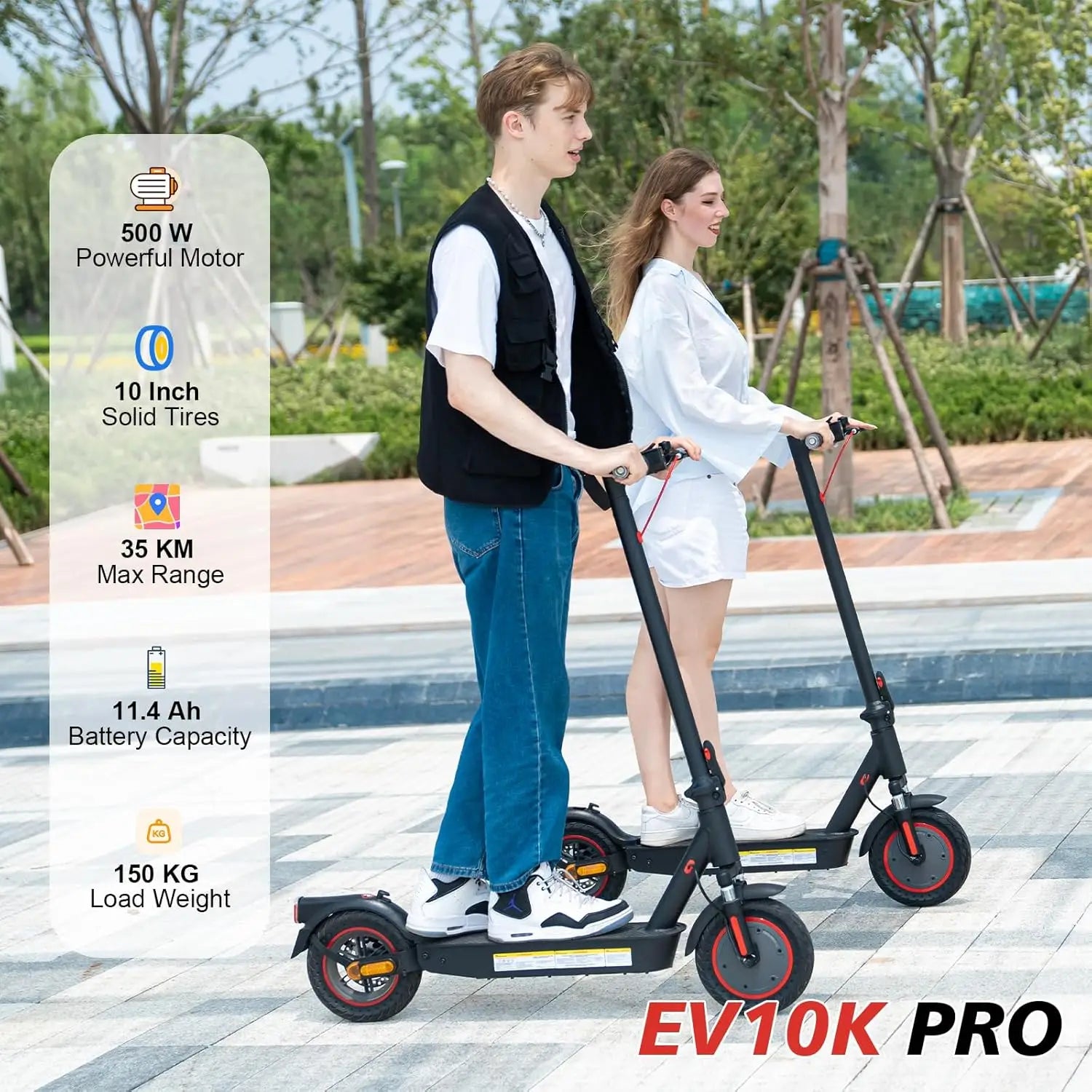 Електрическа тротинетка EVERCROSS TECH EV10K Pro за възрастни, 10 инча, сгъваема, управление чрез приложение, 500W мотор, батерия 410WH