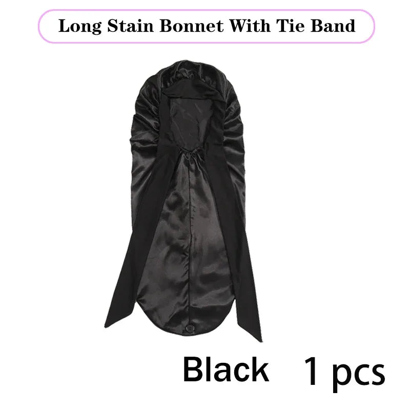 Дълга сатенена шапка, едноцветна, екстра голяма шапка за сън с дълга връзка, за коса за чернокожи жени, шапка за грижа за косата, за всички типове коса
