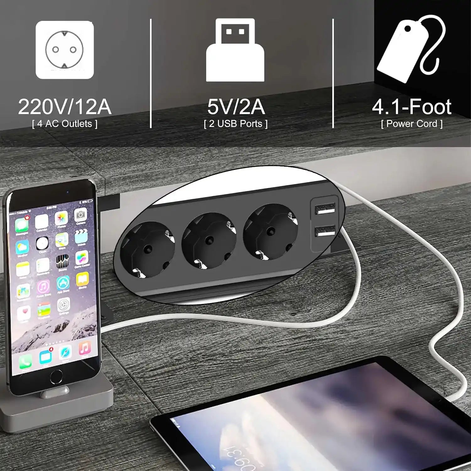 L-образно бюро, компютърна маса с контакт за рафт, USB LED RGB, геймърска офис маса, сива/черна