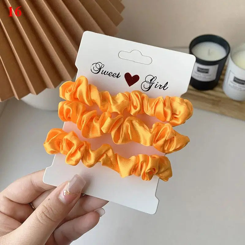 3 бр./комплект дамски копринени ластики за коса, комплект едноцветни ластики за коса за момичета, аксесоари за коса с ластик за коса за жени, държачи за опашка