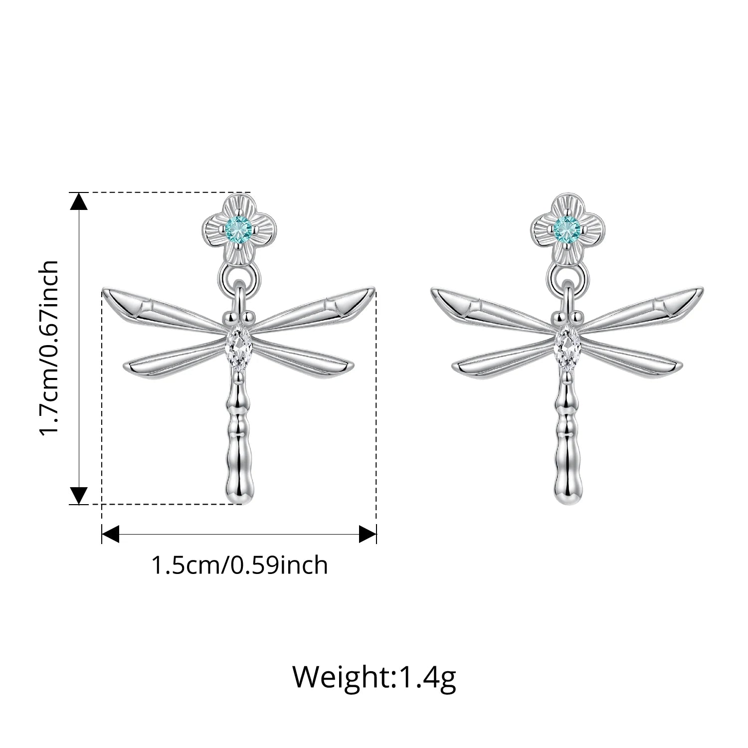 BAMOER Сребърни обеци 925 с форма на зелено водно конче, летни хипоалергенни обеци с капачки за жени и момичета, прекрасен подарък