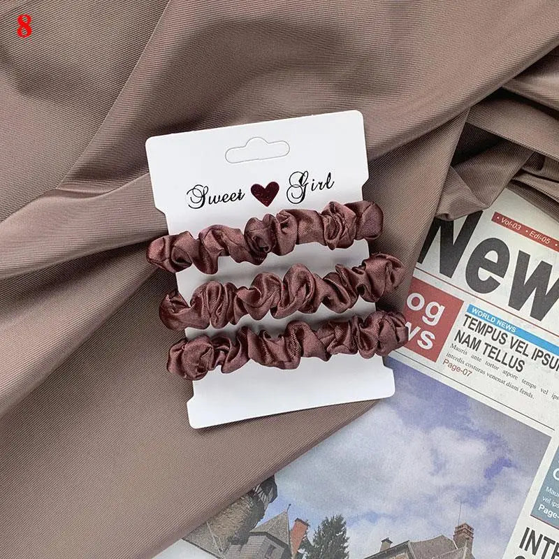 3 бр./комплект дамски копринени ластики за коса, комплект едноцветни ластики за коса за момичета, аксесоари за коса с ластик за коса за жени, държачи за опашка