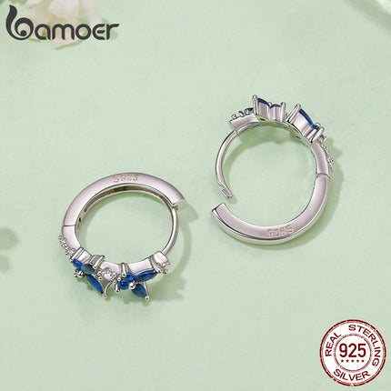 Комплект бижута Bamoer от стерлингово сребро 925 с форма на син лотус, цвете, отворен пръстен, пеперуда, обеци за жени, деликатен подарък за ежедневно парти