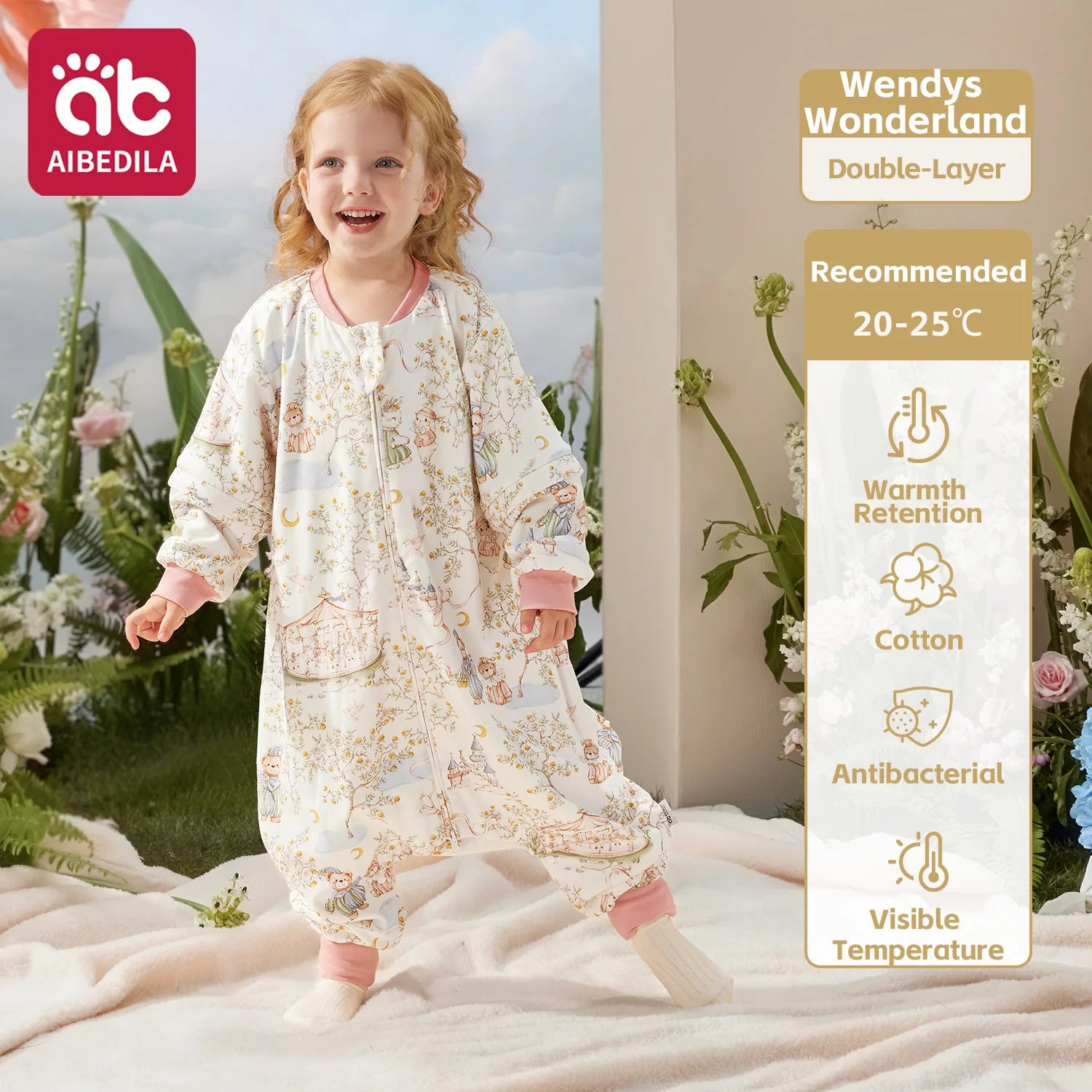 AIBEDILA Бебешки чувал за спане, мек и уютен спален чувал за бебета, супер топъл ватиран одеяло за носене с подвижни ръкави, 6M-7G, момче/момиче