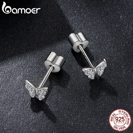 Сребърни обеци BAMOER 925 с пеперуда и моасанит за жени и момиче, изящни, сладки хипоалергенни бижута, подарък за рожден ден