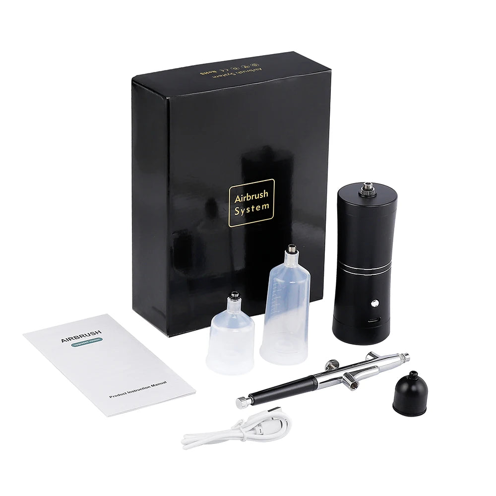 Комплект акумулаторен компресор за аерограф, пистолет за пръскане с въздушна четка, кислородна машина за дълбоко хидрофобно лице за нокти, татуировка, торта, грим