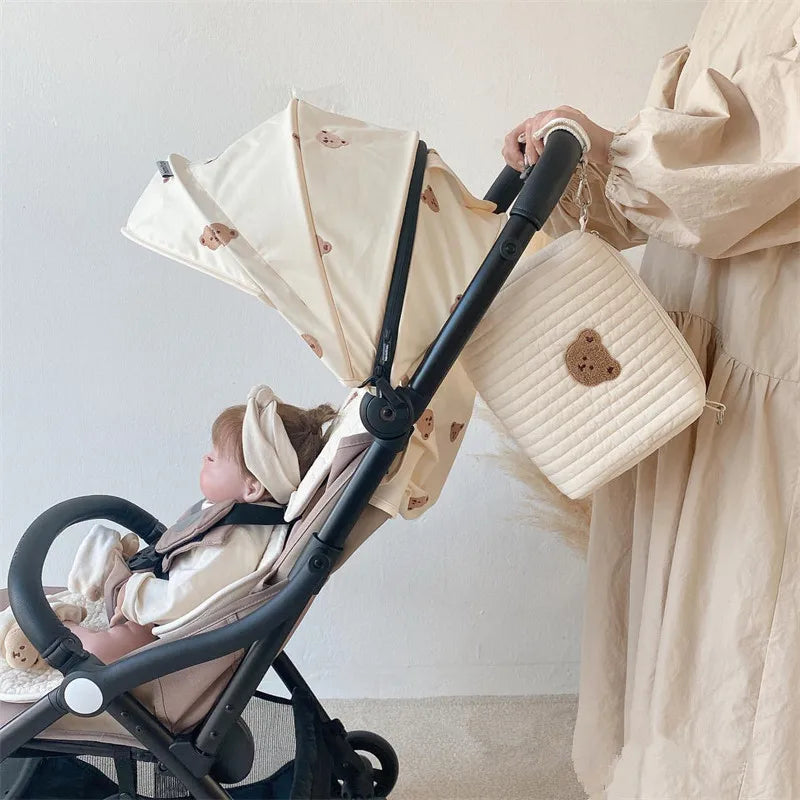 PANGDUBE Сладка чанта за бродерия за бебешка количка с кука Чанта за памперси Бебешка чанта за памперси за бебешки аксесоари Чанта за мама за бебешки неща