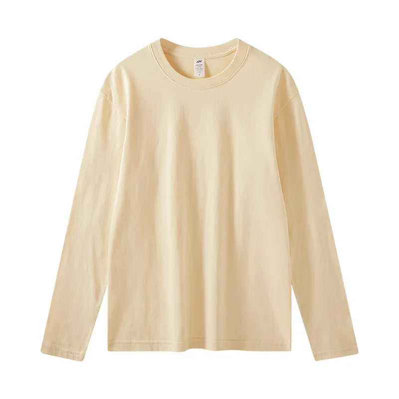 Пролетно-есенни дамски тениски с дълъг ръкав, 100% памучен плат, ежедневна, Harajuku, корейска, плътна, с O-образно деколте, тениска за двойки