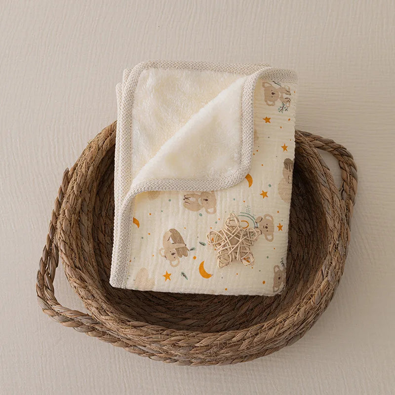 Памучно поларено бебешко одеяло за новородено, двустранно дантелено бебешко одеяло, меко топло зимно повиване за количка, бебешко спално бельо