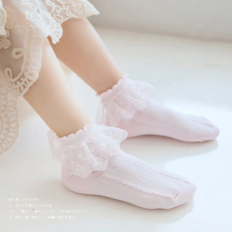 10/20 чифта/партия Детски чорапи за момичета, дантелени, с волани, принцеса, мрежести, детски къси, дишащи, памучни, бели, розови, за малки деца