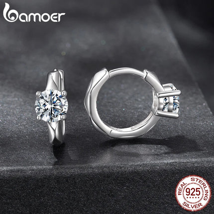 BAMOER 0.5CT Искрящи обеци с моисанит, геометрични обеци, обръч, бижута от стерлингово сребро 925, хипоалергенен подарък