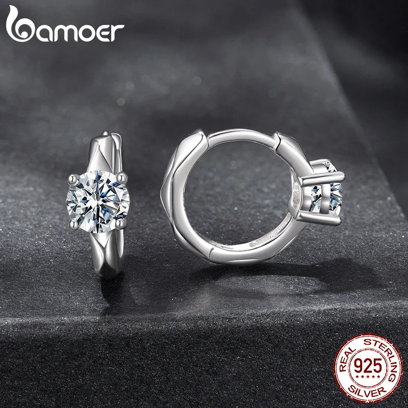 BAMOER 0.5CT Искрящи обеци с моисанит, геометрични обеци, обръч, бижута от стерлингово сребро 925, хипоалергенен подарък