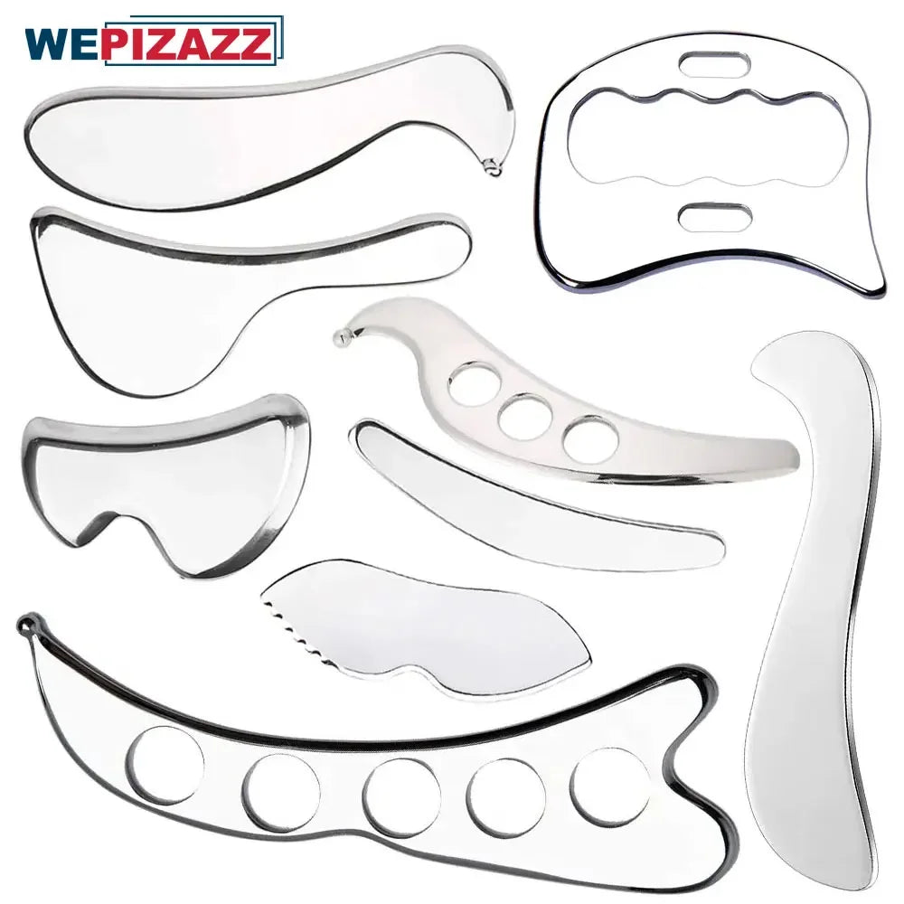 Професионални инструменти за масаж GuaSha от неръждаема стомана, инструмент за масаж с остъргване на Gua Sha, инструменти IASTM, чудесен инструмент за мобилизиране на меки тъкани