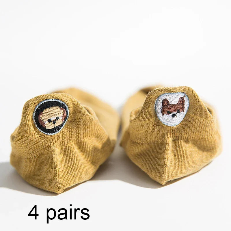 Модни дамски чорапи, нови пролетни 2024 г., 4 чифта до глезена за момичета, памучни, цветни, новост, дамски, сладки, със сърце, ежедневни, забавни чорапи