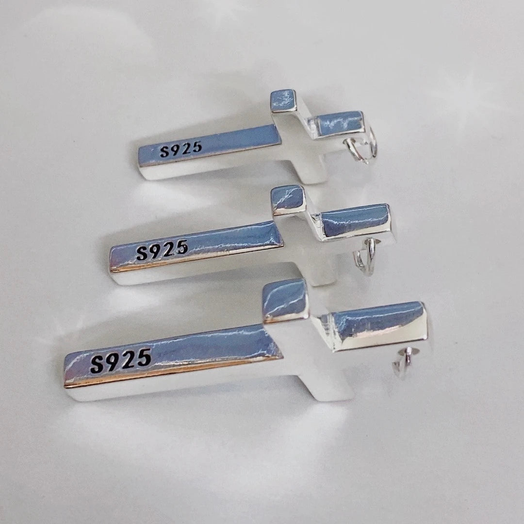 Истински плътен сребърен кръст 925 за мъже и жени минималистичен високополиран моден класически християнски молитвени бижута с Исус