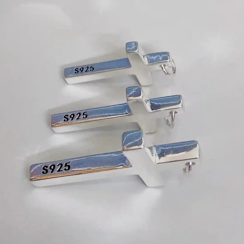 Истински плътен сребърен кръст 925 за мъже и жени минималистичен високополиран моден класически християнски молитвени бижута с Исус