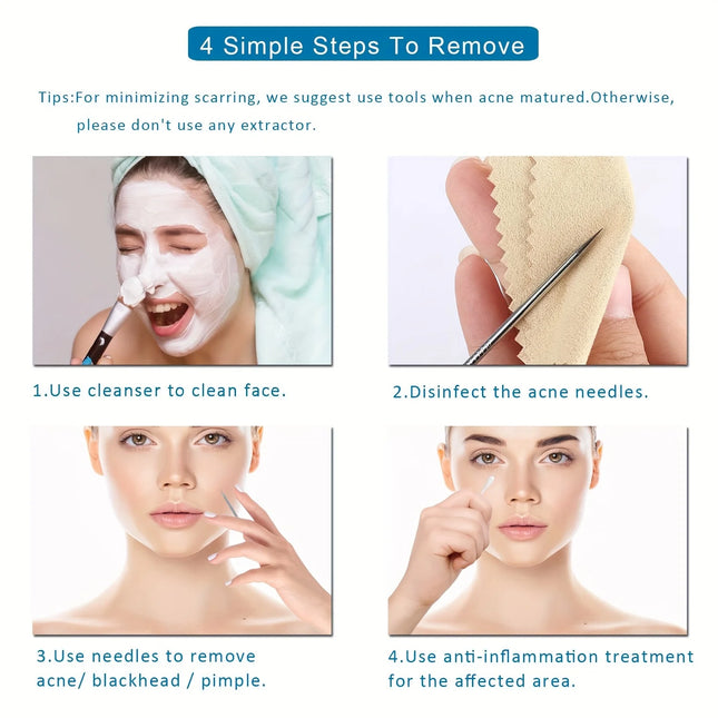 5 бр. екстрактор за черни точки, комплект извити пинсети за черни точки, професионално премахване на пъпки и акне от неръждаема стомана