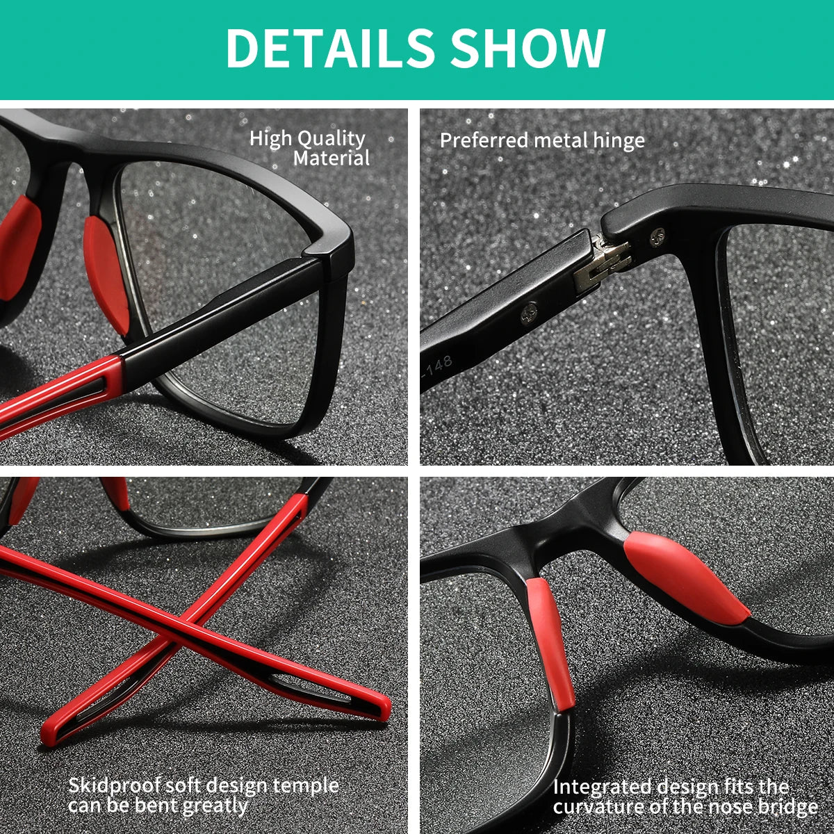 BARCUR Модни квадратни PC рамки за четене за мъже, пролетни спортни очила за пресбиопия, антисиня светлина +1.0 ~+3.0