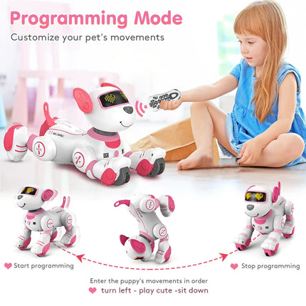 VATOS RC робот електронна играчка за кучета каскадьор гласова команда кученце програмируема музикална играчка за кучета с докосване и сензорен сензор коледен подарък за деца