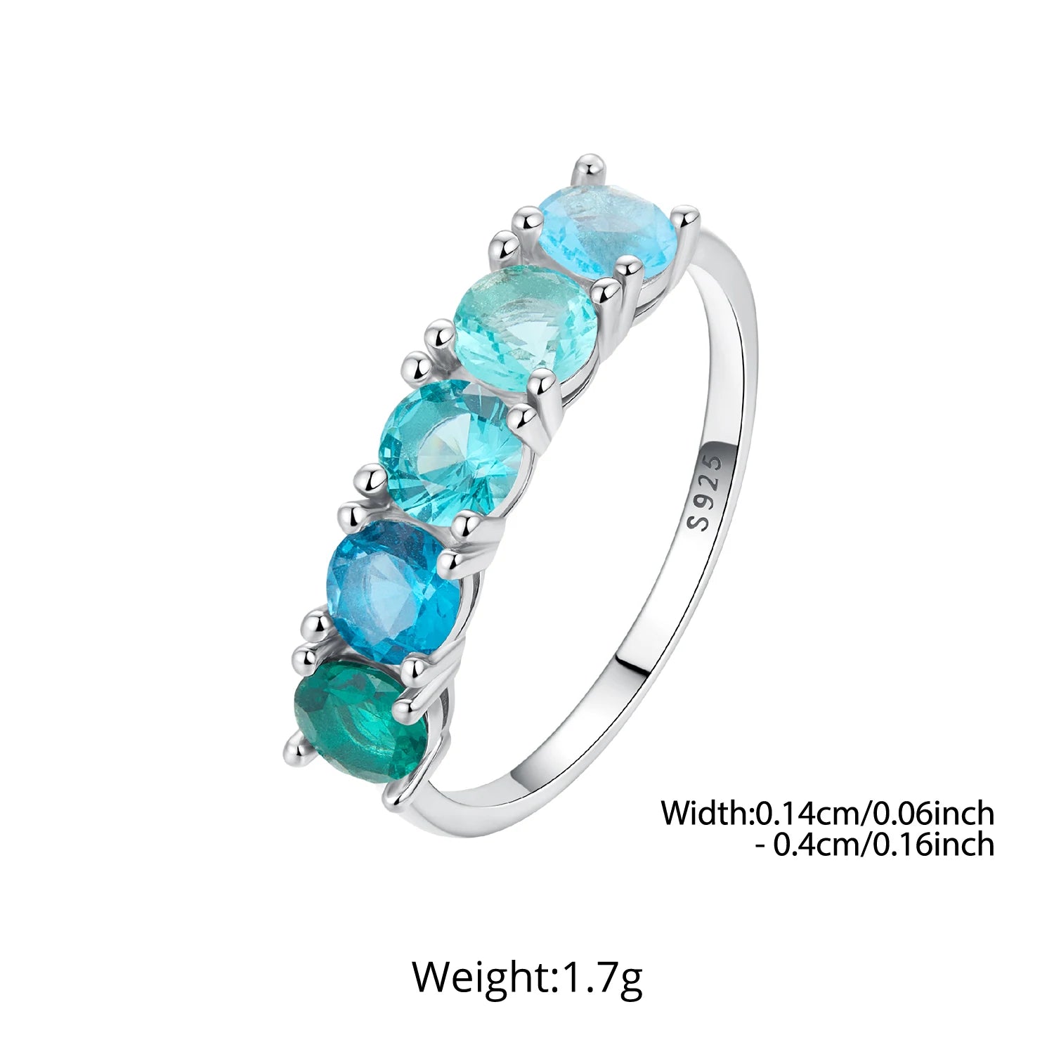 BAMOER Сребърен пръстен 925, прозрачен, градиентен, розов, морско син, половин вечност, павиран CZ пръстен за жени, сладък подарък за рожден ден