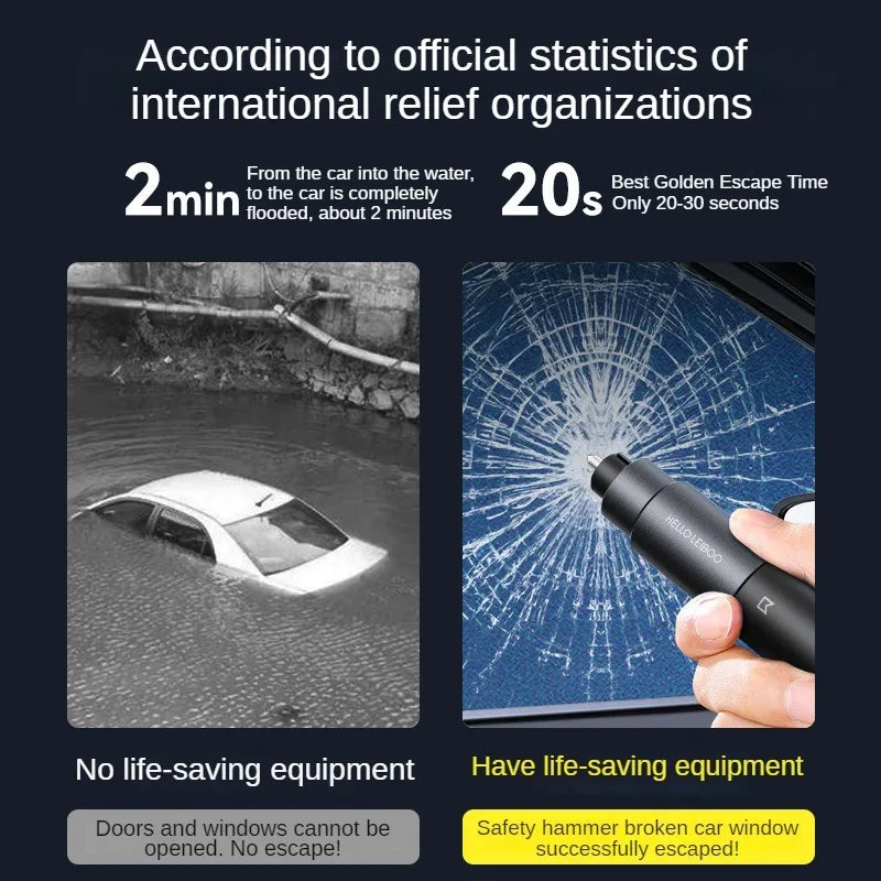 LEIBOO 2 в 1 Чук за безопасност на автомобила, авариен чукач за стъкло, високотвърда волфрамова стомана, резачка за предпазни колани, спасителен инструмент, автомобилни аксесоари