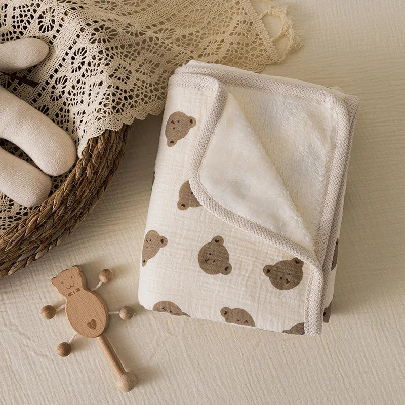 Памучно поларено бебешко одеяло за новородено, двустранно дантелено бебешко одеяло, меко топло зимно повиване за количка, бебешко спално бельо