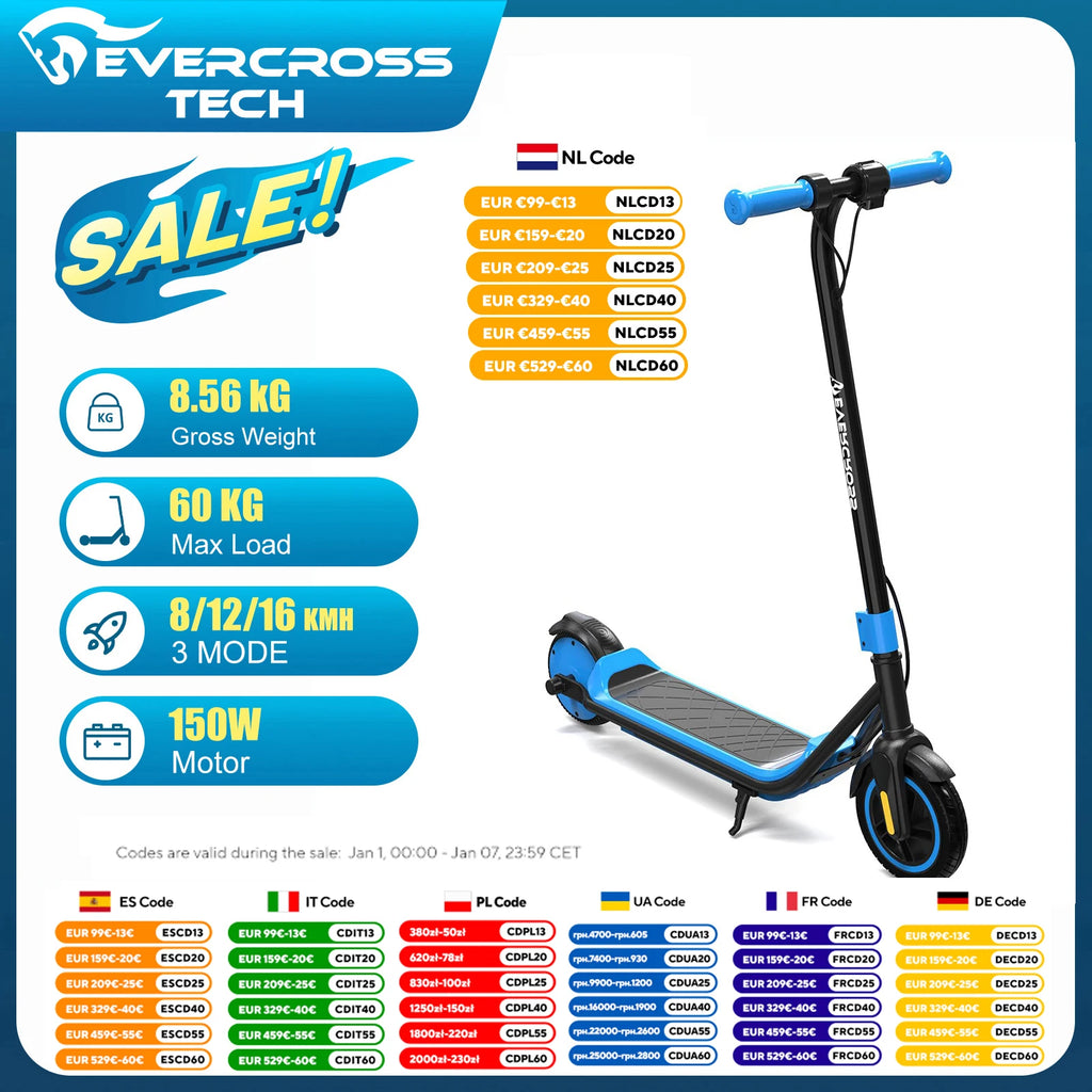 Електрическа тротинетка EVERCROSS TECH E6 за деца, 7-лека електрическа тротинетка за деца от 6 до 12 години