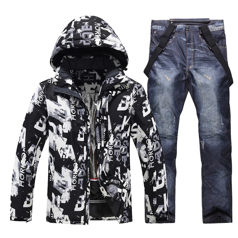 Мъжки комплекти зимни костюми, костюм за сноуборд, ски облекло, ски яке и гащеризон, костюм за сноуборд, зимни занимания на открито