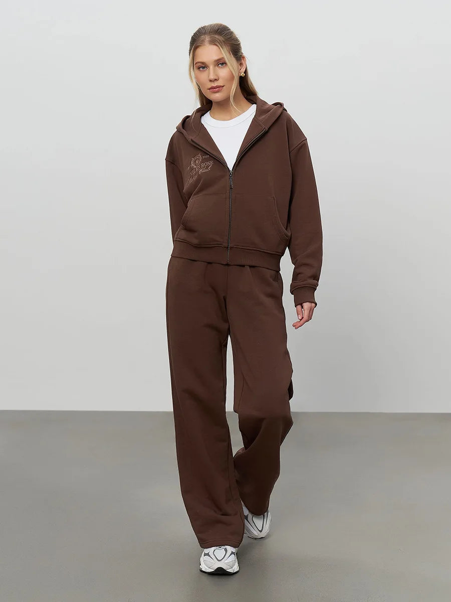 Комплект от 2 части с качулка и цип Sumuyoo, есен/зима 2025, ежедневен спортен суитчър с качулка, широки панталони