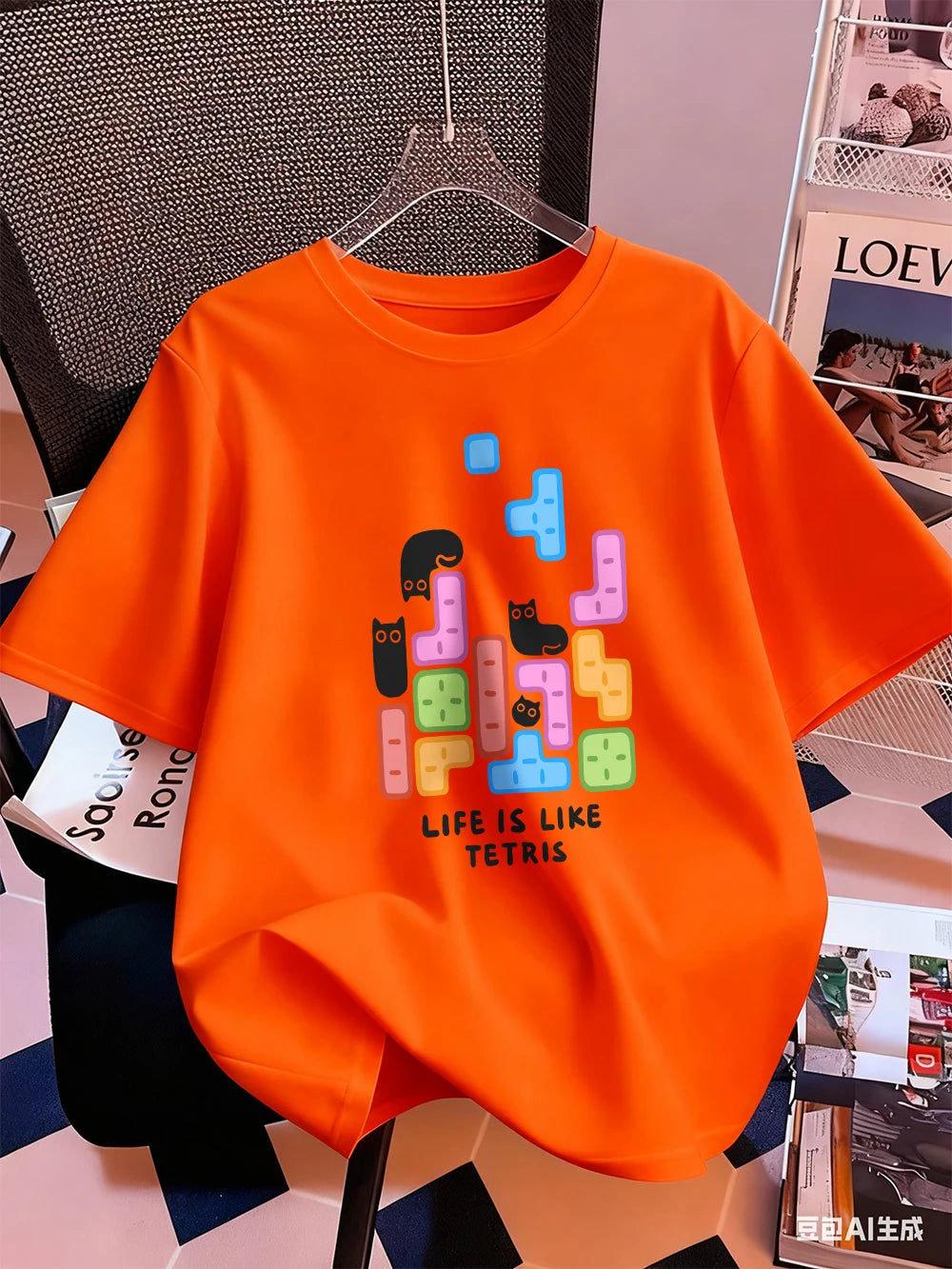 Животът е като тениска с щампа на тетрис, дамска памучна лятна тениска с къс ръкав, широка мека тениска с О-образно деколте, ежедневни дамски дрехи
