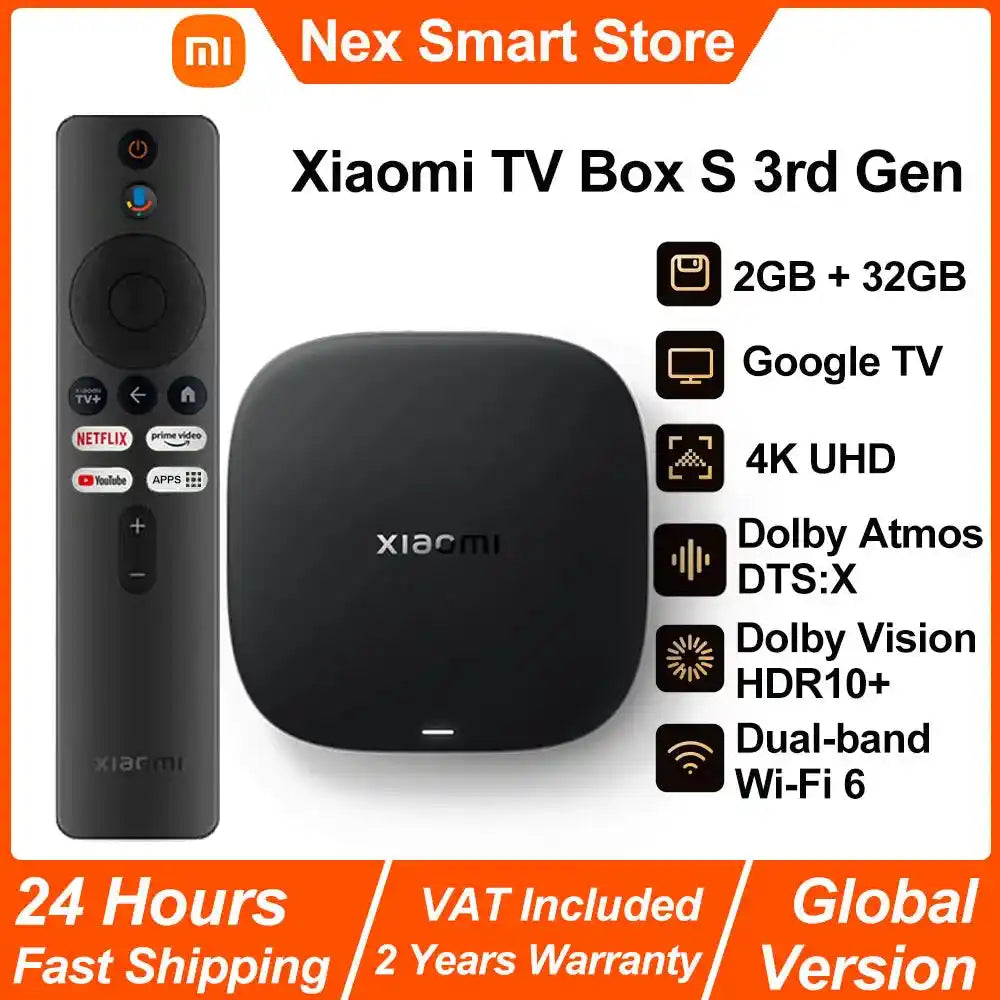 Нов Xiaomi TV Box S от 3-то поколение, смарт Android TV Box 4K UHD медиен плейър, Dolby Vision HDR10+ Google Assistant, сет-топ бокс за Google TV