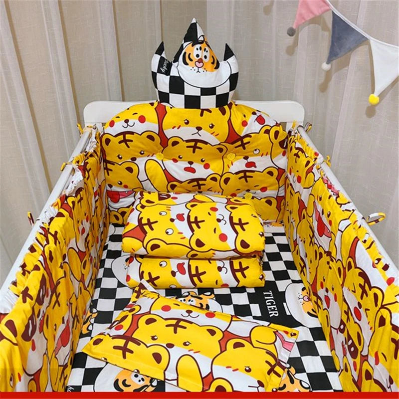 100% чист памучен карикатурен принт за детско креватче, предпазител за новородени, защитен комплект спално бельо против сблъсък за момчета и момичета, универсален чаршаф