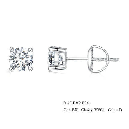 Дамски обеци BAMOER с 4 зъба и моасанит, плътно сребро 925, 2CT VVS1 Lab, с блестящи класически сватбени бижута