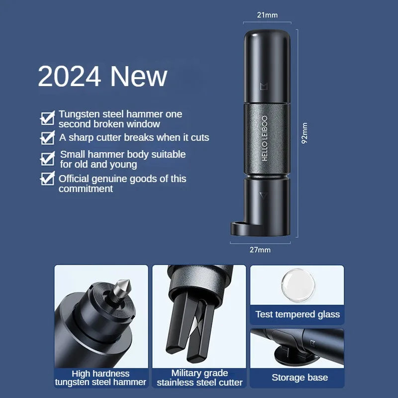 LEIBOO 2 в 1 Чук за безопасност на автомобила, авариен чукач за стъкло, високотвърда волфрамова стомана, резачка за предпазни колани, спасителен инструмент, автомобилни аксесоари