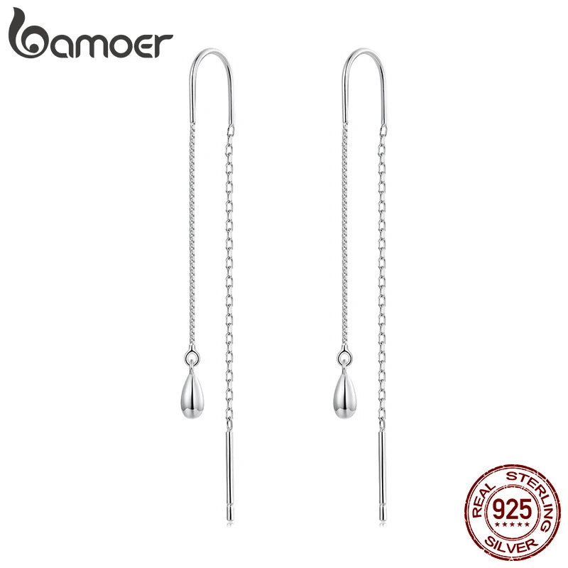 Сребърни обеци Bamoer 925, лъскави, с пискюли, минималистични обеци с нишка за жени и момичета, подарък, бижута