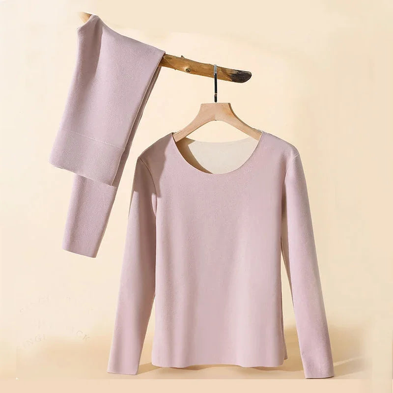 Дамско термо бельо, зимен комплект с дълъг ръкав, безшевен, дебел, двуслоен, топло бельо, дамски комплект от 2 части, пижами/602