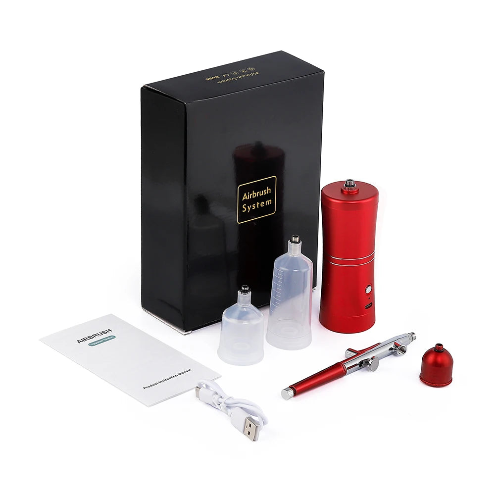 Комплект акумулаторен компресор за аерограф, пистолет за пръскане с въздушна четка, кислородна машина за дълбоко хидрофобно лице за нокти, татуировка, торта, грим
